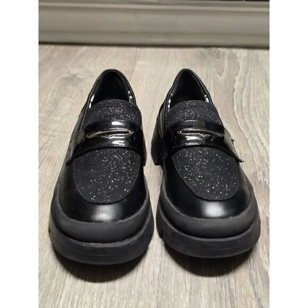 Steve‎ Madden Girls Black Glitter Loafers Size 2M
